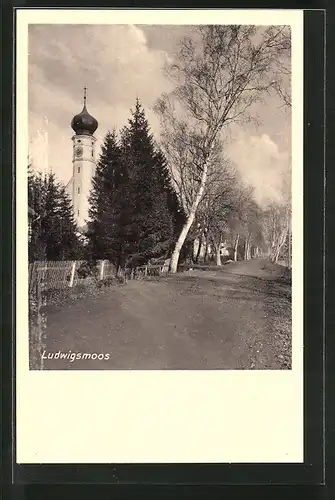 AK Ludwigsmoos, Strassenpartie an der Kirche