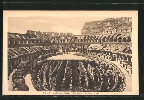 AK Roma, anfiteatro Flavio o Colosseo coi nuovi scavi