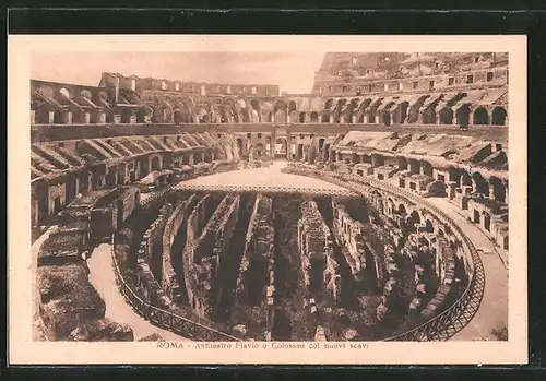 AK Roma, anfiteatro Flavio o colosseo coi nuovi scavi