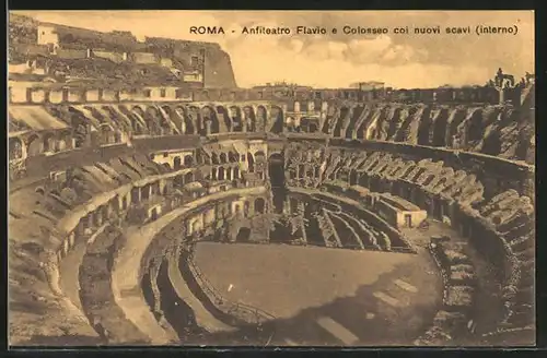 AK Roma, anfiteatro Flavio e colosseo coi nuovi scavi