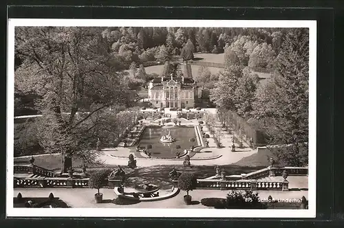 AK königliches Schloss Linderhof, Parkanlagen und Schloss