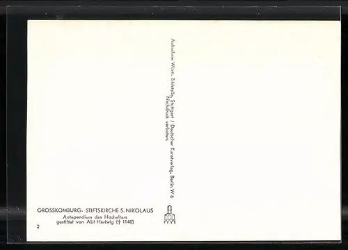 Foto-AK Deutscher Kunstverlag, Nr. 2: Grosskomburg, Stiftskirche St. Nikolaus, Antependium des Hochaltars