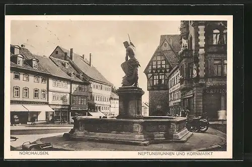 AK Nordhausen, Kornmarkt mit Neptunbrunnen