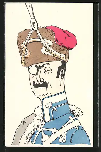 AK Karikatur eines Husaren-Offiziers