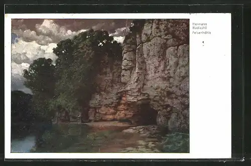 Künstler-AK Hermann Rüdisühli: Felsenhöhle, Landschaft