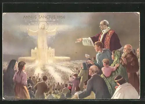 Künstler-AK A. Zandrino: Annus Sanctus 1950, Pabst, Christus und Gläubige