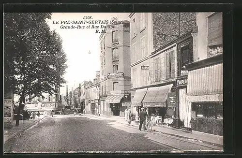 AK Le Pré-Saint-Gervais, Grande Rue et Rue Danton