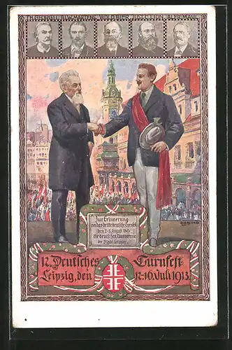 Künstler-AK Leipzig, 12. Deutsches Turnfest 1913, Herz und Hand dem Vaterland