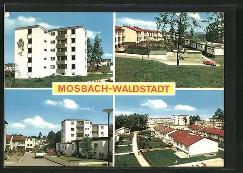 AK Mosbach-Waldstadt, Strassenpartie mit Neubauten
