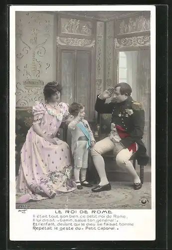 AK Napoleon, Le Roi de Rome, Kind salutiert Napoleon