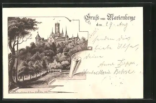 Lithographie Pattensen, Blick auf Schloss Marienburg