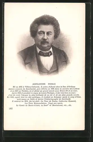 AK Alexandre Dumas, Portrait des Dichters