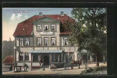 AK Zellerfeld, Hotel Deutsches Haus v. F. Schünemann, Pferdekutsche