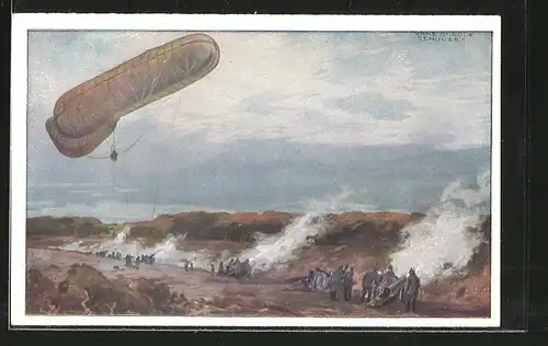 Künstler-AK Hans Rudolf Schulze: Fesselballon, unsere Artilleriewirkung beobachtend, Deutscher Luftflottenverein
