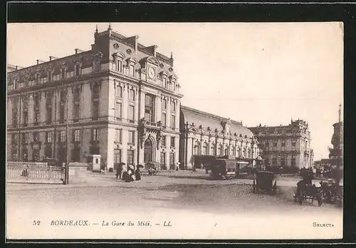 AK Bordeaux, La gare du Midi, Bahnhof, Strassenbahn