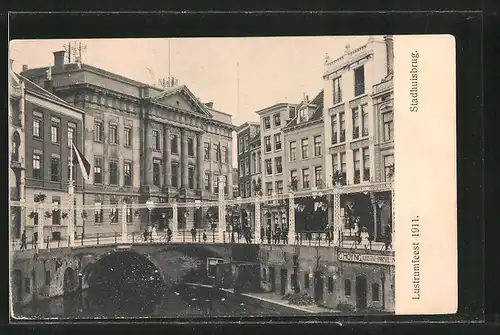 AK Utrecht, Stadhuisbrug, Lustrumfeest 1911