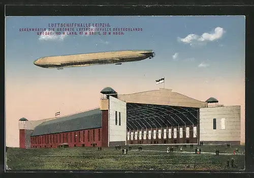 AK Leipzig, Luftschiffhalle mit Zeppelin