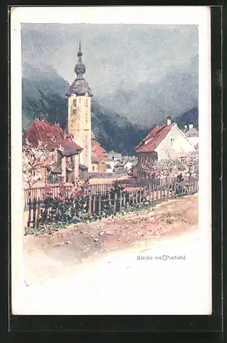 Künstler-AK Franz Kopallik: Kirche von Pontafel