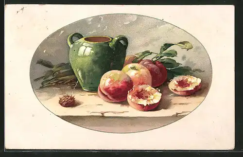 Künstler-AK "Stilleben", Äpfel mit Krug