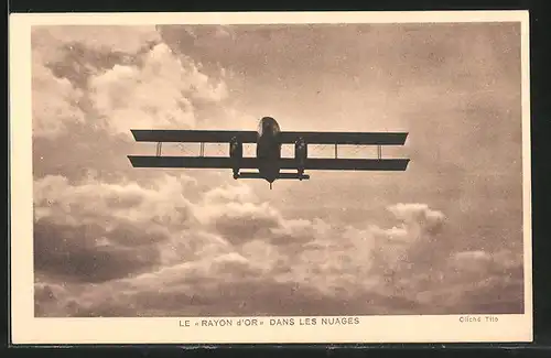 AK Doppeldecker-Flugzeug "Rayon d'Or" im Flug