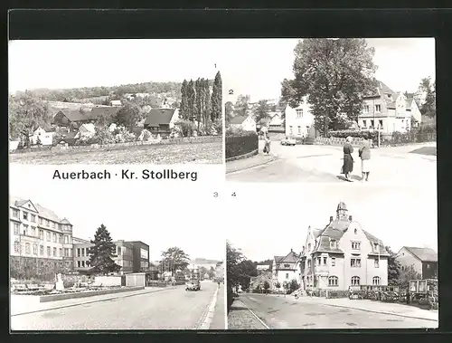 AK Auerbach, Rathaus, Post, Ernst-Thälmann-Strasse m. Sozialgebäude, Ferienheim der Land- und Nahrungsgüterwirtschaft