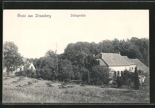 AK Strausberg, Ortsansicht mit Gasthaus Schlagmühle