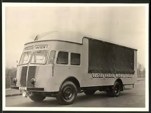 Fotografie LKW, Lastwagen mit Ackermann-Aufbau, Gustav Knauer - Wien, Werkfoto