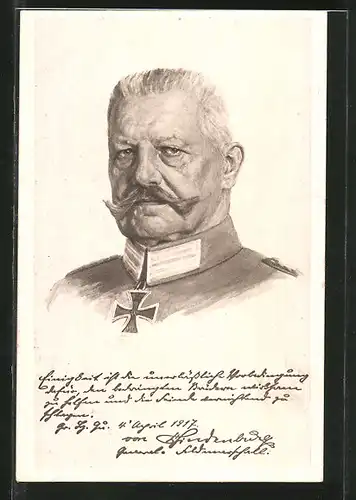 Künstler-AK General-Feldmarschall Paul von Hindenburg mit eisernem Kreuz