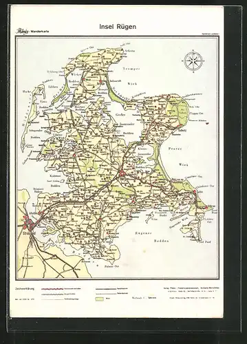 AK Bergen, Landkarte der Insel Rügen mit Umgebung
