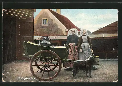 AK Oud-Beyerland, Frauen in Tracht mit Hundegespann