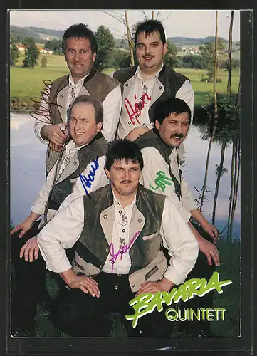 AK Musiker-Band "Bavaria-Quintett" posieren in Tracht, Autogramme