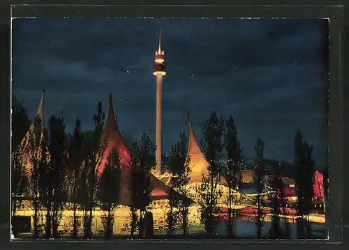 AK Lausanne, Exposition nationale suisse 1964, Parkanlage bei Nacht