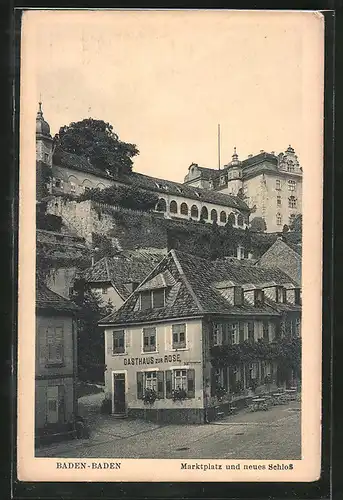 AK Baden-Baden, Marktplatz und neues Schloss, Gasthaus zur Rose