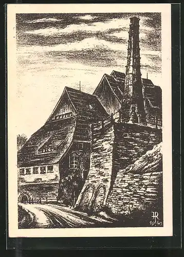 Künstler-AK Freiberg, Silberschacht "Alt-Elisabeth"
