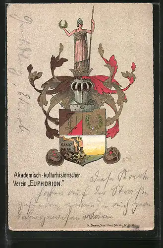 AK Studentenwappen Euphorion, Akademisch-kulturhistorischer Verein, Wappen mit Ritterhelm & Siegesgöttin