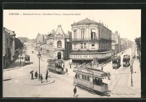 AK Limoges, Boulevard Carbot - Carrefour Tourny - Avenue Garibaldi, Strassenbahn