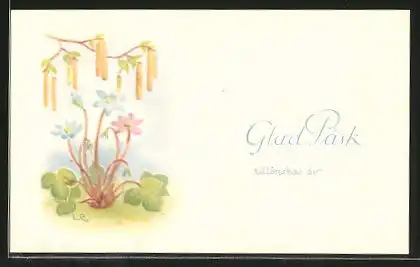 Künstler-Mini-AK Glad Paask..., Blühende Pflanze
