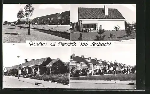 AK Hendrik Ido Ambacht, Ortsansicht mit Strassenpartien, Reihenhäusern & Kanal