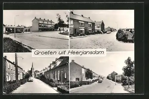 AK Heerjansdam, Ortspartien mit Strasse & Kirchturm