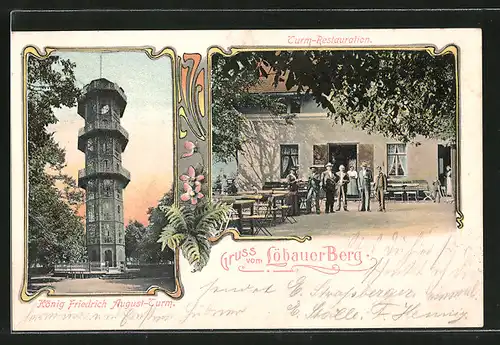 AK Löbau, Blick auf das Turm-Restaurant, König Friedrich August-Turm