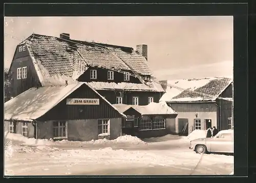 AK Oberbärenburg, HO-Gaststätte "Zum Bären" im Winter