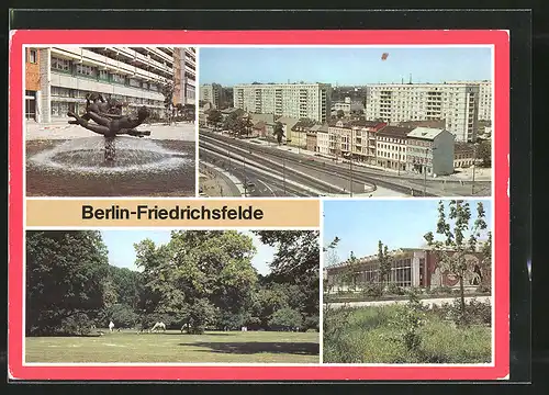 AK Berlin-Friedrichsfelde, Kreuzung Strasse der Befreiung und Rhinstrasse, Schwimmhalle am Tierpark
