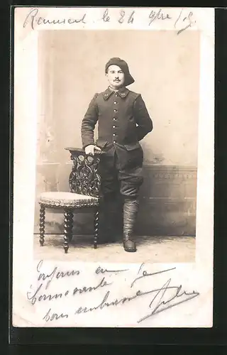 Foto-AK Französischer Alpenjäger in Uniform, Regiment 46