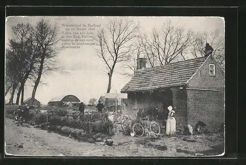 AK Watervloed in Zeeland, Schäden nach Hochwasser vom März 1906