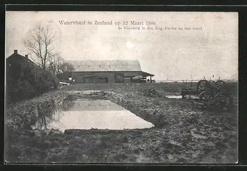 AK Watervloed in Zeeland, Bauernhof nach Hochwasser vom März 1906