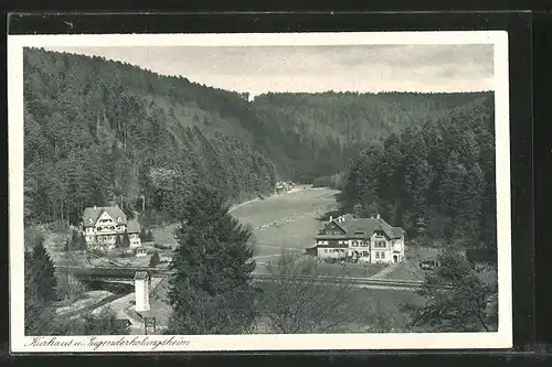 AK Bad Liebenzell, Blick auf das Kurhaus und das Jugenderholungsheim aus der Vogelschau