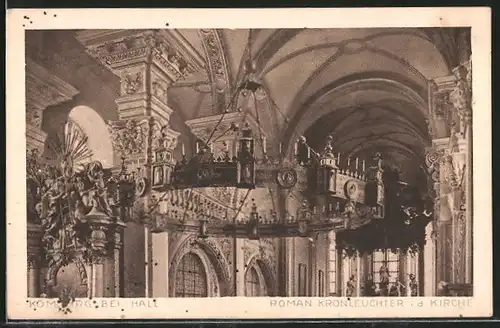AK Comburg, Blick auf den Romaninschen Kronleuchter in der Kirche