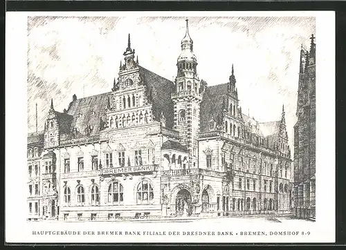 AK Bremen, Hauptgebäude d. Bremer Bank, Domshof 8-9