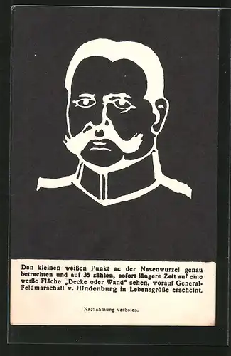 AK Paul von Hindenburg, Portrait als optische Täuschung
