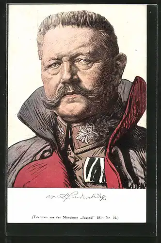 Künstler-AK Angelo Jank: Porträt Paul v. Hindenburg, Titelblatt aus der Münchner "Jugend" 1914